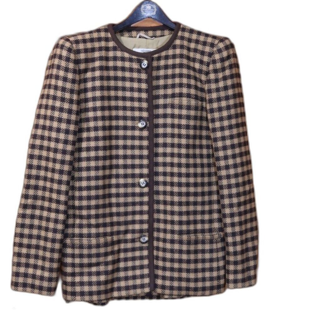 Valentino Miss V Vintage Brown Plaid Skirt Suit 42